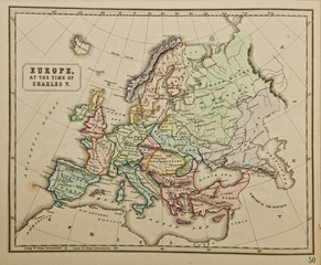 Europe. Ancient map of the world . Published by George Philip and son at London 1857 and  are not subject to copyright.