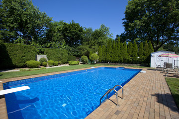 clear blue sky and pool.