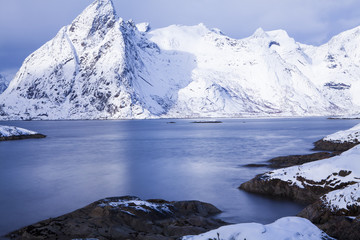  mountain peak at winter - Reine, Lofoten islands, Norway