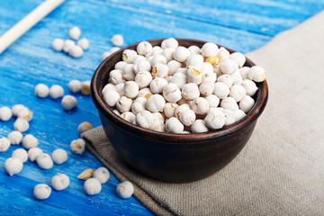 Raw chickpeas in a plate