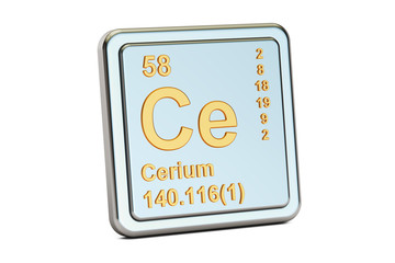 Cerium Ce, chemical element sign. 3D rendering