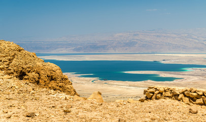 Ruins of Masada fortress and Dead Sea