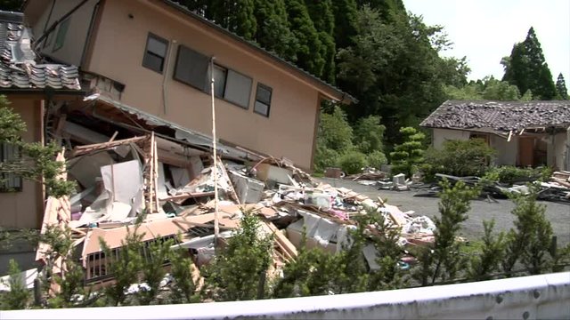 Earthquake collapsed homes in Minamiaso, Kumamoto, Japan