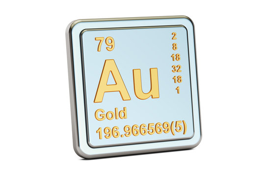 Gold Aurum Au, Chemical Element Sign. 3D Rendering