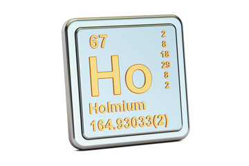 Holmium Ho, chemical element sign. 3D rendering