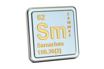 Samarium Sm, chemical element sign. 3D rendering