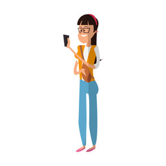 girl using a smartphone, cartoon icon over white background. colorful design. vector illustration