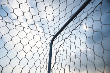 Closeup of soccer goal net.