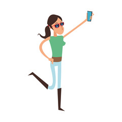 Fototapeta premium girl taking a selfie, cartoon icon over white background. colorful design. vector illustration