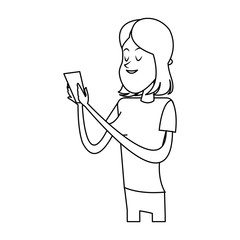 woman using a smartphone, cartoon icon over white background. vector illustration