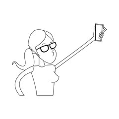 girl taking a selfie, cartoon icon over white background. vector illustration
