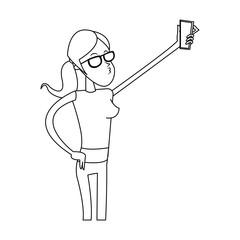 girl taking a selfie, cartoon icon over white background. vector illustration