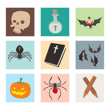 Cartoon dracula vector coffin symbols vampire icons character funny man comic halloween and magic spell witchcraft ghost night devil tale illustration.