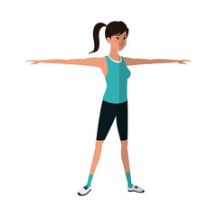 Woman exercising, cartoon icon over white background. colorful design. vector illustration