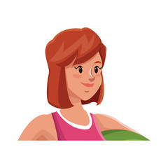 Woman exercising, cartoon icon over white background. colorful design. vector illustration