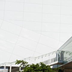 Glass stairs to the large business conference center.
