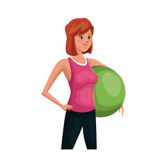 Woman exercising, cartoon icon over white background. colorful design. vector illustration