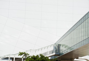 Glass stairs to the large business conference center.