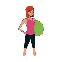 woman wearing sport clothes and holding a ball, cartoon icon over white background. vector illustration