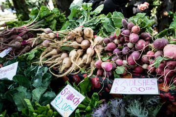 Radishes Beets and Spinach at a Farmer's Market