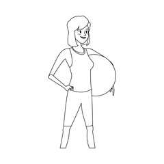 woman wearing sport clothes and holding a ball, cartoon icon over white background. vector illustration