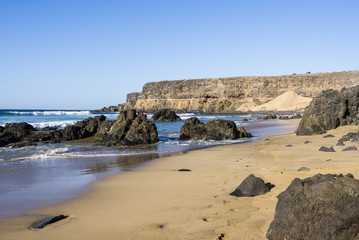 Sandy remote beaches of Fuerteventura Canary Islands Playa Esquinzo.