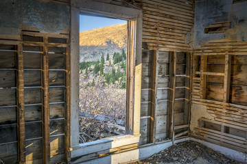 mountain view through cabin door