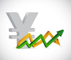 Yen profits. up and down arrow graph isolated