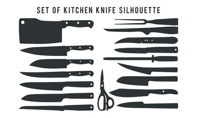 set of kitchen knife silhouette - obrazy, fototapety, plakaty
