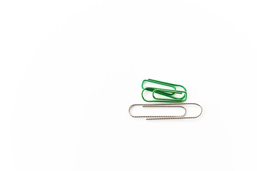 Office supplies. Paper clips. On white background with copy space.