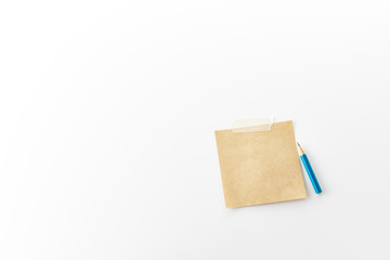 Blank paper with office supply. Top view with copy space.