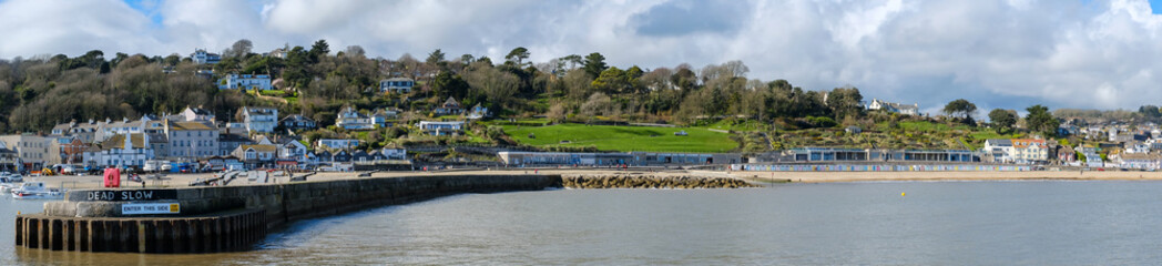 Fototapeta na wymiar View of Lyme Regis from the Harbour Entrance
