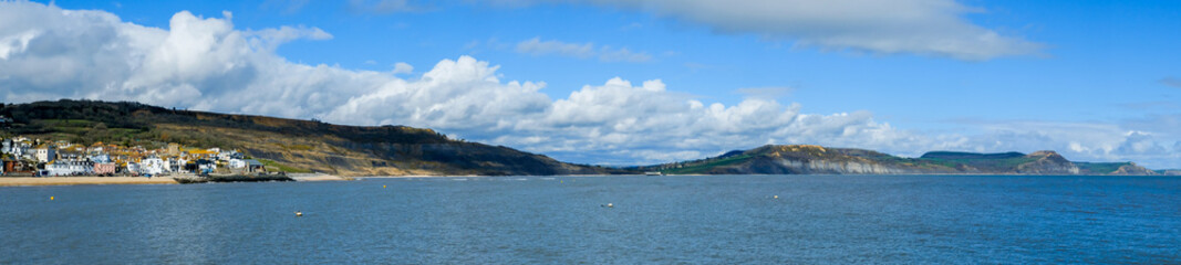 Fototapeta premium View of Lyme Regis Bay from the Harbour Entrance
