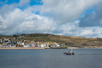 Fototapeta premium View of Lyme Regis from the Harbour Entrance