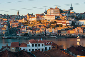 Fototapeta na wymiar View of Douro river and Ribeira, Porto, Portugal..
