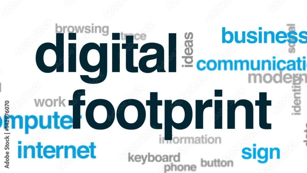 Poster digital footprint animated word cloud, text design animation.