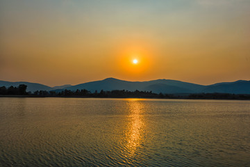 Huai Sak lake at sunset in Chiang Rai,Thailand