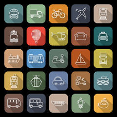 Transportation line flat icons with long shadow