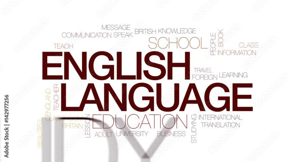 Poster english language animated word cloud, text design animation. kinetic typography.