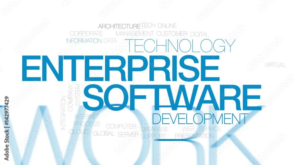 Poster enterprise software animated word cloud, text design animation. kinetic typography.