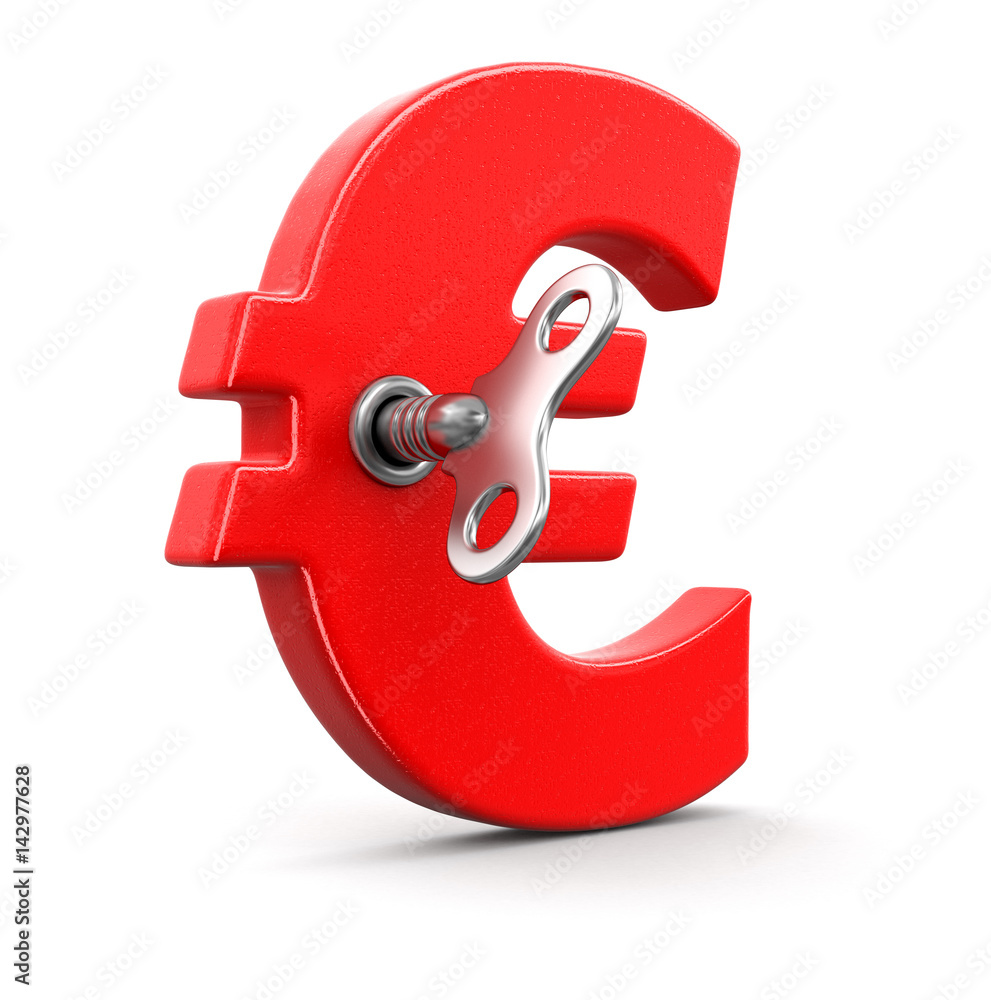 Poster euro sign with winding key. image with clipping path