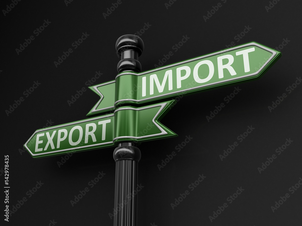 Poster import and export pointers on signpost. image with clipping path