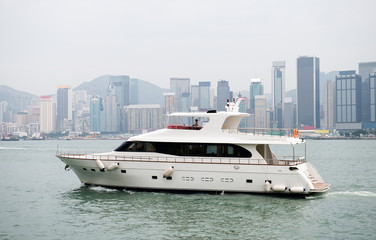 Beautiful scene of Hong Kong skyline, view along Victoria Harbor.