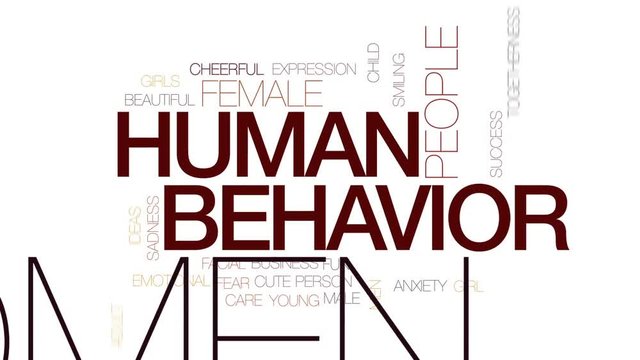 Human behavior animated word cloud, text design animation. Kinetic typography.