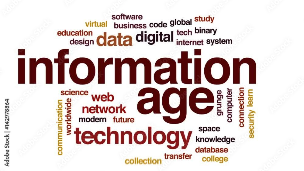Poster information age animated word cloud, text design animation.