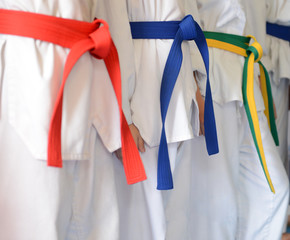 People in martial arts training exercising Taekwondo.