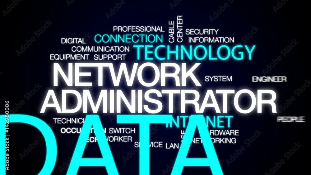 Poster network administrator animated word cloud, text design animation.