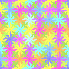 Colorful mosaic from flowers of clematis. Seamless pattern.