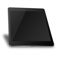 Realistic tablet pc computer with black screen isolated on white background. 3D illustration.
