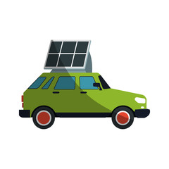 green car with solar panel over white background. colorful design. vector illustration